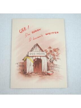 Vintage 1940s Greeting Card Funny Dog House Sorry I Haven't Written Golden Bell
